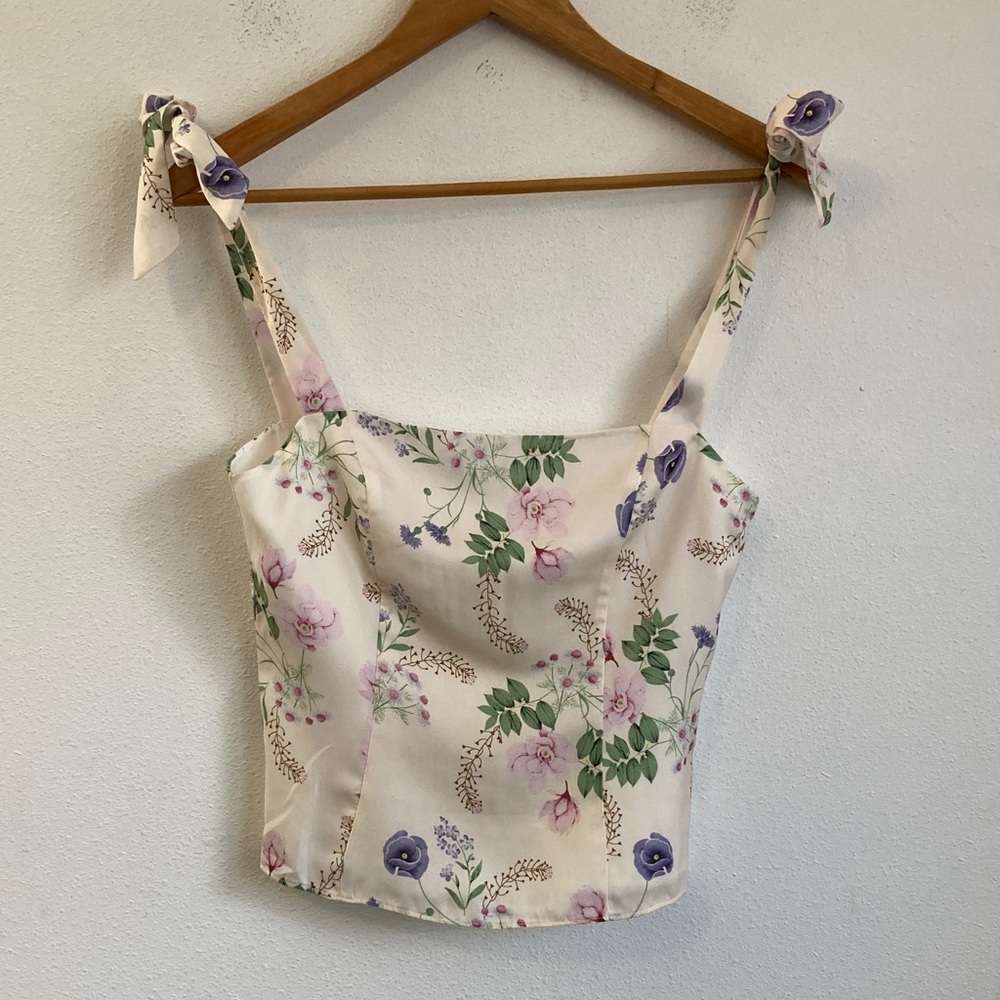 Favorite Daughter Cream Floral Tie-Shoulder Cami